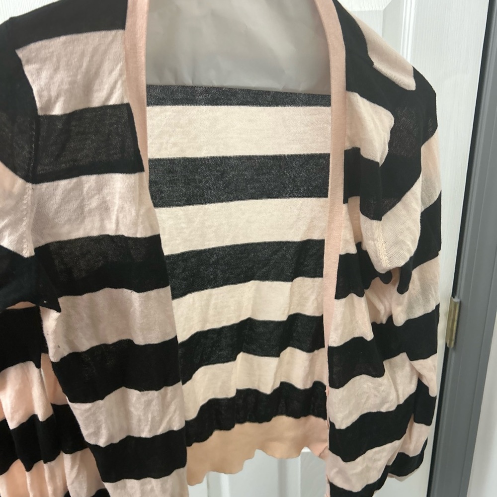 Victoria's Secret Black and Blush Pink Striped Open Cardigan